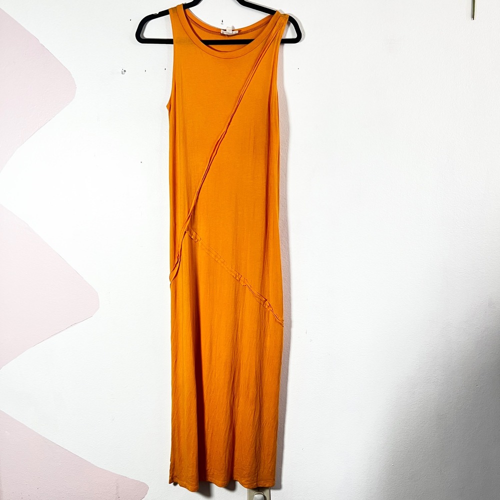 Anthropologie See You Monday Maxi Dress Medium Orange Side Slit Vacation Summer